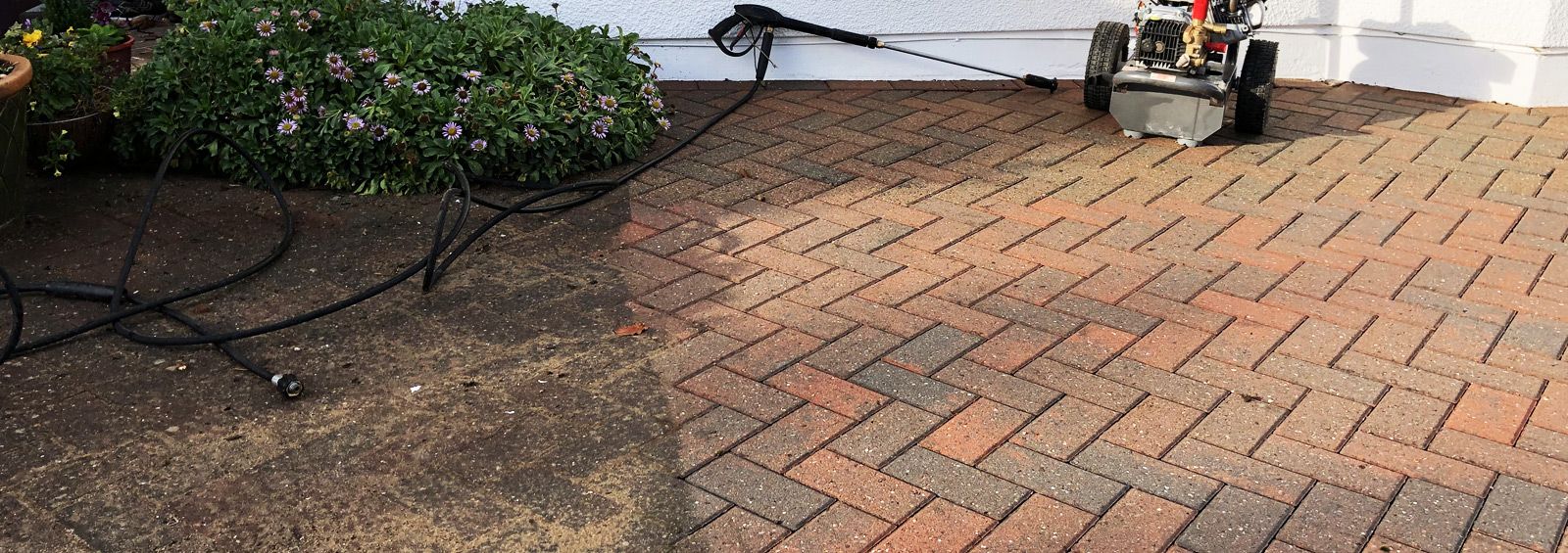Before and after driveway patio jet wash Deganwy North Wales